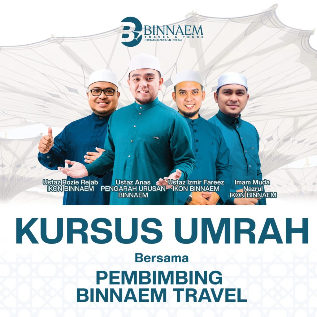 Barisan pembimbing kursus umrah Binnaem Travel: Ustaz Anas, Ustaz Rozie Rejab, Ustaz Izmir Fareez dan Imam Muda Nazrul